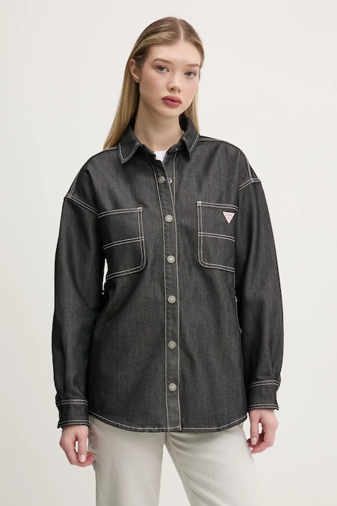 Сорочка Guess Originals жіноча колір сірий relaxed класичний комір W5RG67 D5L30