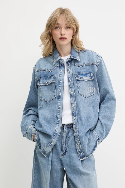 Liu Jo cămașă din bumbac denim cu guler clasic, relaxed, UA5203 D4306