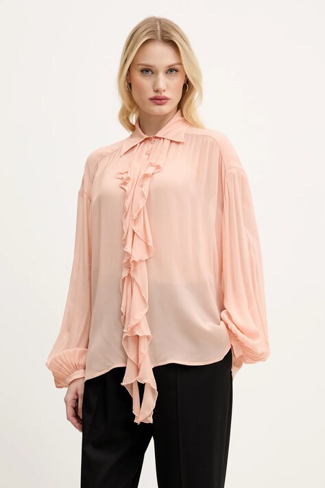 Aniye By camasa femei, culoarea portocaliu, cu guler clasic, relaxed, 185875