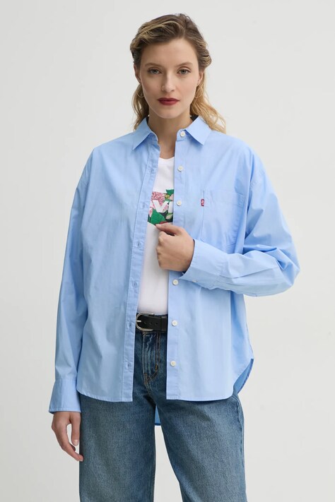 Levi's koszula bawełniana HARLIE NEW BF SHIRT damska kolor niebieski relaxed z kołnierzykiem klasycznym 001HM