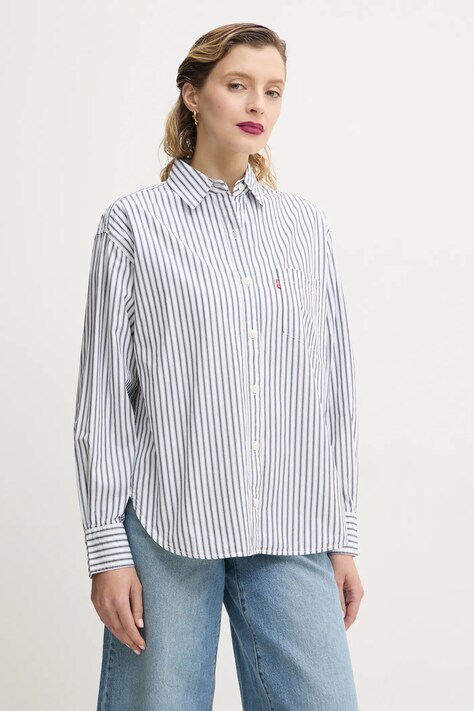 Levi's camasa din bumbac HARLIE NEW BF SHIRT femei, culoarea gri, cu guler clasic, relaxed, 001HM