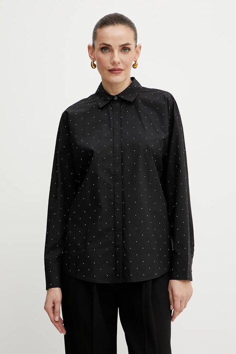 Bavlněná košile Guess SILVIA dámská, černá barva, regular, s klasickým límcem, W5GH42 WGWS0