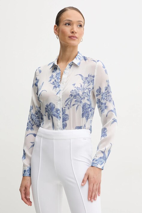 Guess camasa CLOUIS femei, culoarea alb, cu guler clasic, regular, W5GH59 WDW82