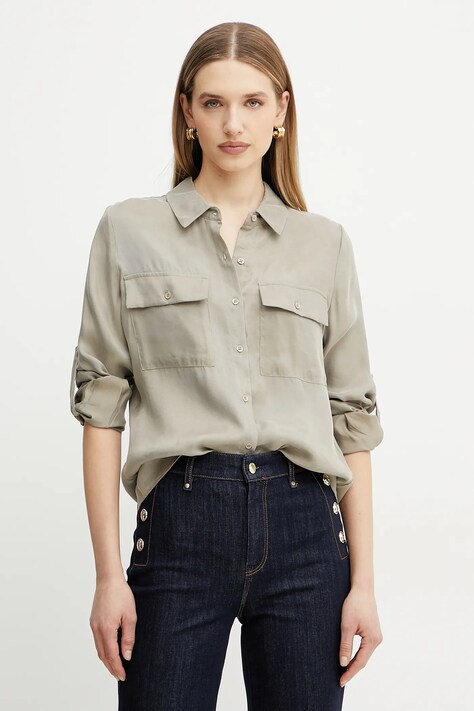 Košile Guess ENORA dámská, béžová barva, regular, s klasickým límcem, W5GH83 WH5N2