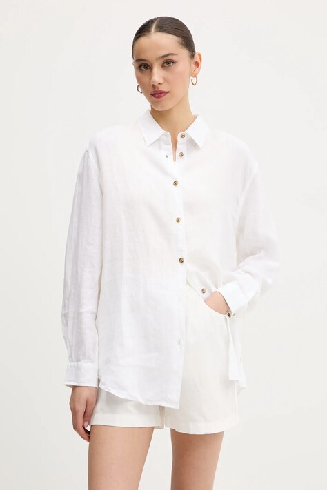 Ľanová košeľa Superdry béžová farba, regular, s klasickým golierom, W4010463A-01C