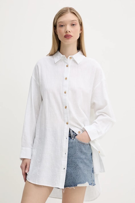 Bavlněná košile Superdry dámská, bílá barva, relaxed, s klasickým límcem, W4010470A-01C