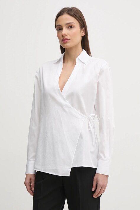 Calvin Klein camasa din bumbac femei, culoarea alb, cu guler clasic, relaxed, K20K208226