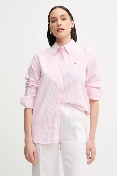 Tommy Hilfiger koszula bawełniana damska kolor różowy regular z kołnierzykiem klasycznym WW0WW46111