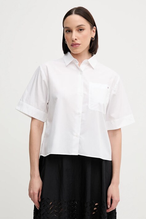 Хлопковая рубашка Tommy Hilfiger цвет белый relaxed классический воротник WW0WW44717