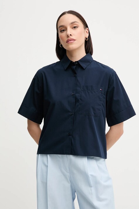 Tommy Hilfiger cămașă din bumbac culoarea bleumarin, cu guler clasic, relaxed, WW0WW44717