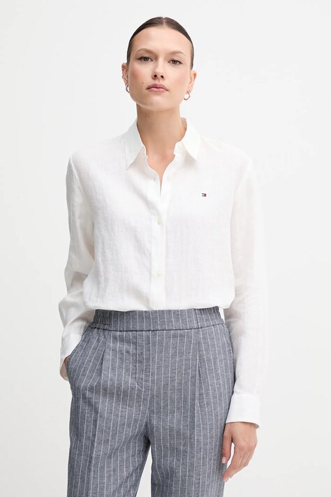 Tommy Hilfiger cămașă de in culoarea alb, cu guler clasic, relaxed, WW0WW44679