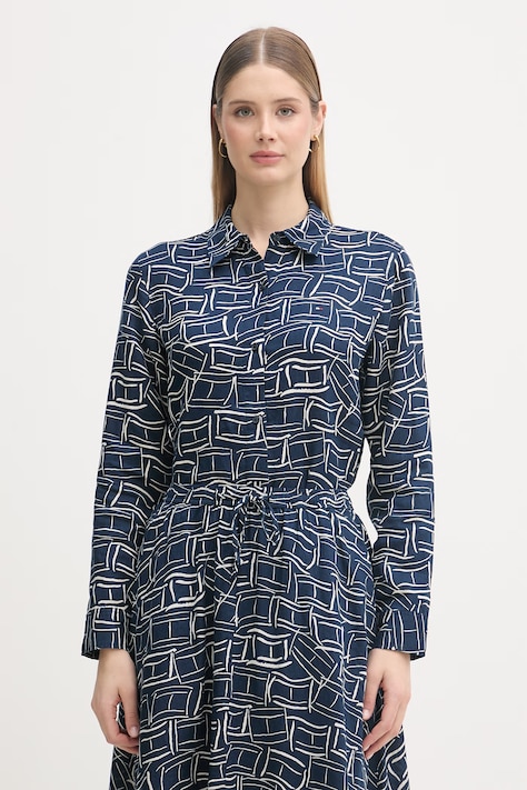 Tommy Hilfiger košeľa dámska ľanová tmavomodrá WW0WW44679