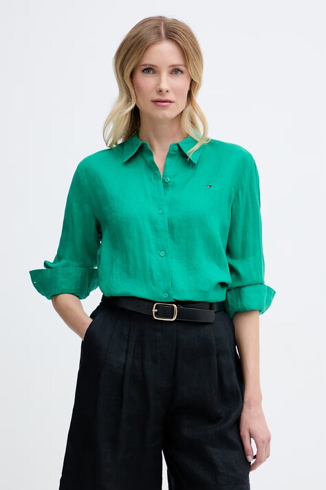 Tommy Hilfiger Cămașă de femei de in verde WW0WW44679