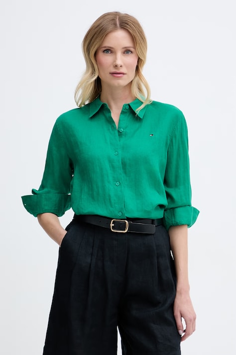 Tommy Hilfiger Cămașă de femei de in verde WW0WW44679