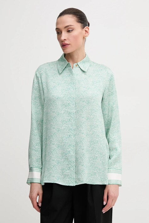 Tommy Hilfiger cămașă femei, culoarea verde, cu guler clasic, relaxed, WW0WW45129
