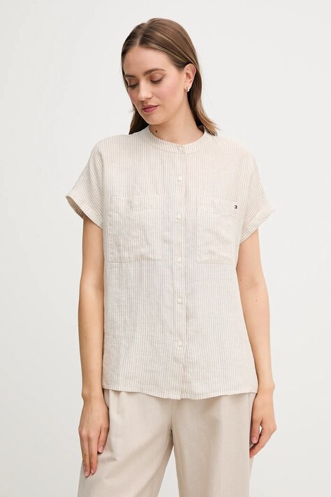 Tommy Hilfiger len ing állógalléros, bézs, relaxed, WW0WW44715