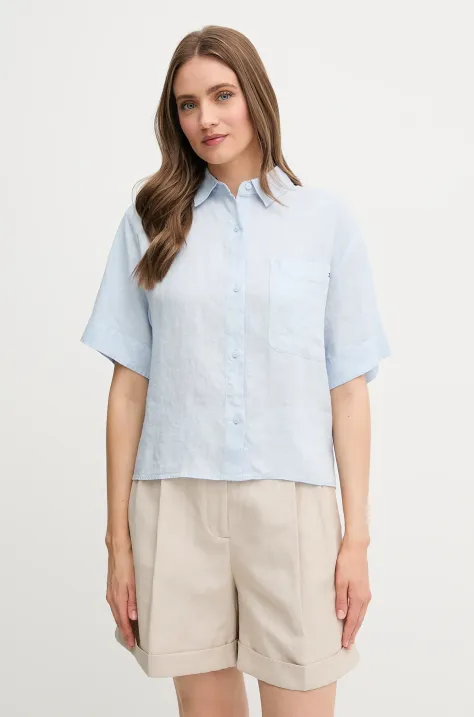 Tommy Hilfiger koszula lniana damska kolor niebieski relaxed z kołnierzykiem klasycznym WW0WW44720