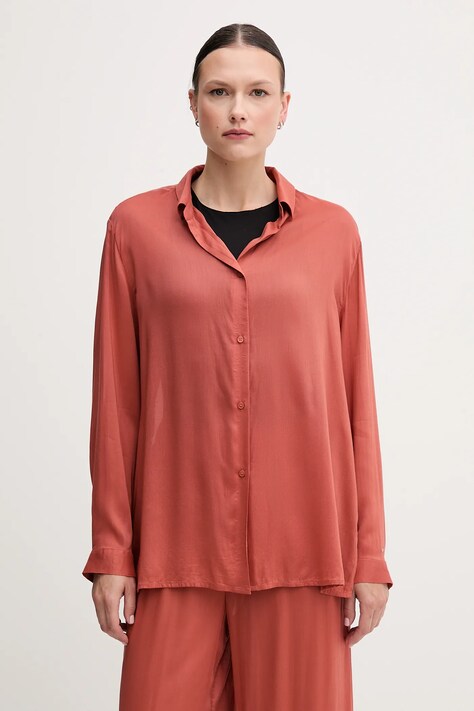 Tommy Hilfiger camasa femei, culoarea portocaliu, cu guler clasic, regular, UW0UW05952
