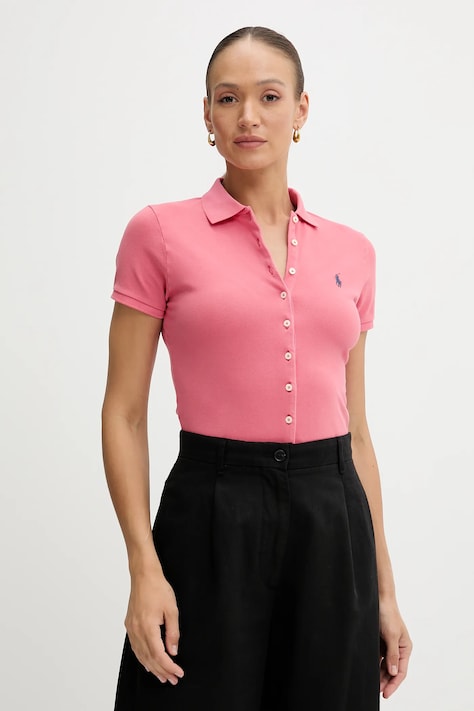 Bavlněné polo tričko Polo Ralph Lauren dámské, oranžová barva, 211965095