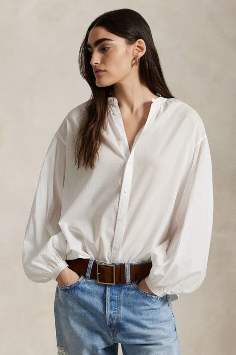 Polo Ralph Lauren cămașă din bumbac culoarea alb, cu guler stand-up, relaxed, 211965846