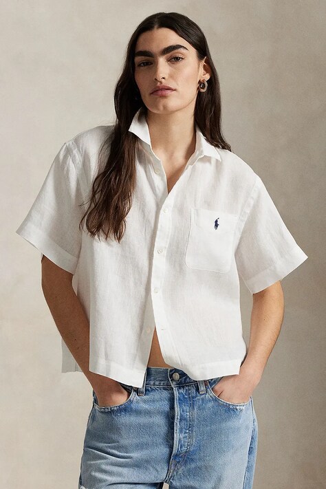 Polo Ralph Lauren koszula lniana damska kolor biały relaxed z kołnierzykiem klasycznym 211965847