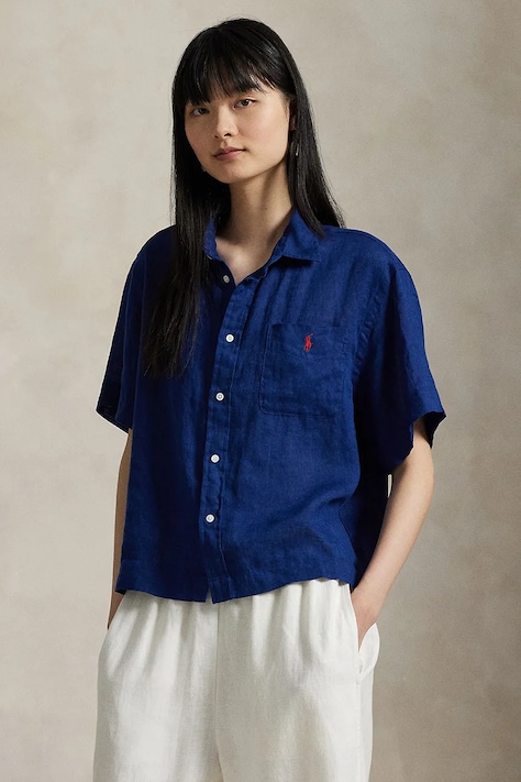 Polo Ralph Lauren cămașă de in culoarea albastru marin, cu guler clasic, relaxed, 211965847