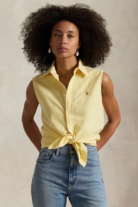 Polo Ralph Lauren cămașă din bumbac femei, culoarea galben, cu guler clasic, regular, 211968896