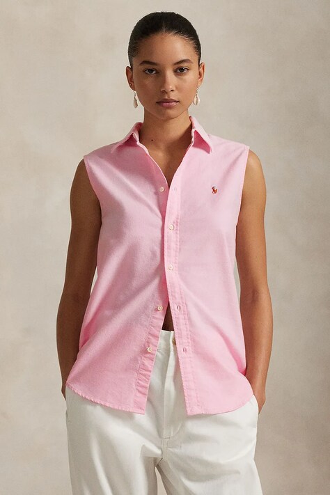 Polo Ralph Lauren pamut ing női, galléros, rózsaszín, regular, 211968896
