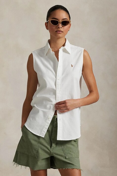 Хлопковая рубашка Polo Ralph Lauren женская цвет белый regular классический воротник 211968992