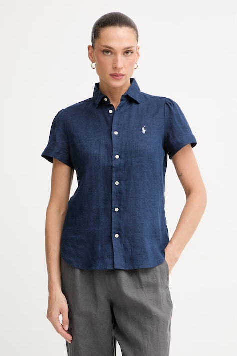 Polo Ralph Lauren cămașă de damă din in bleumarin 211973366