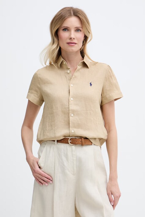 Polo Ralph Lauren koszula damska lniana beżowa 211973366