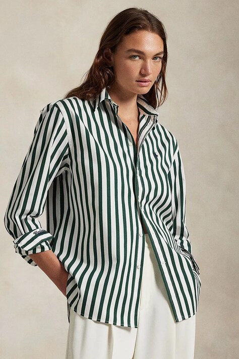 Bavlněná košile Polo Ralph Lauren Wimbledon Collection dámská, zelená barva, relaxed, s klasickým límcem, 211970515