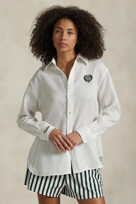 Bavlněná košile Polo Ralph Lauren dámská, bílá barva, relaxed, s klasickým límcem, 211970518