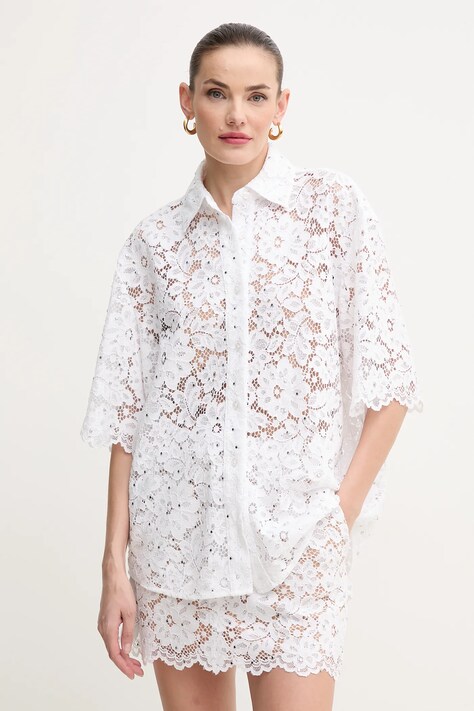 MICHAEL Michael Kors cămașă femei, culoarea alb, cu guler clasic, relaxed, MS540SXGTA