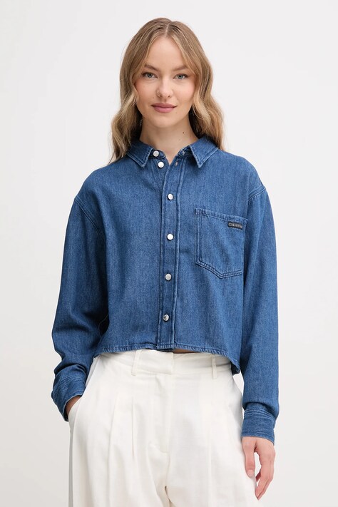 Джинсова сорочка Calvin Klein Jeans жіноча relaxed класичний комір J20J225518