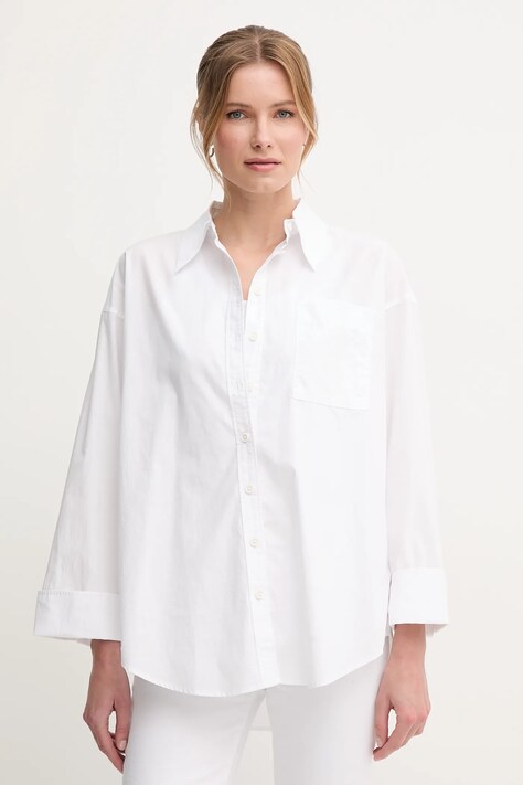 Pamučna košulja Barbour Angela za žene, boja: bijela, relaxed, s klasičnim ovratnikom, LSH1663WH11