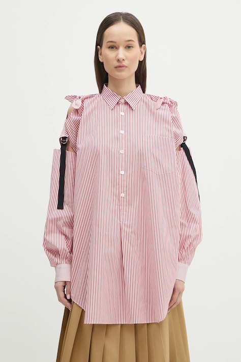 Undercover koszula bawełniana Shirt damska kolor czerwony relaxed z kołnierzykiem klasycznym UP1E1405