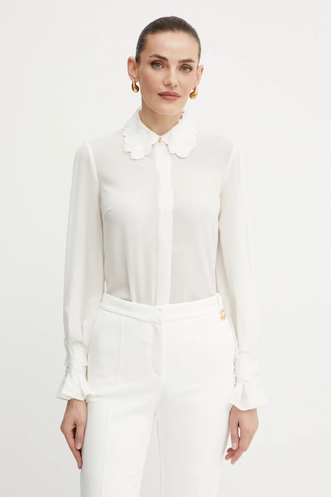 Elisabetta Franchi cămașă culoarea alb, cu guler clasic, regular, CA10552E2