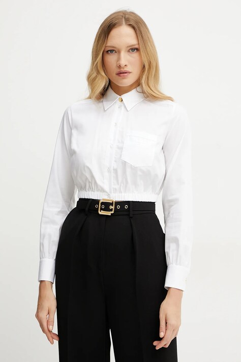 Elisabetta Franchi cămașă din bumbac culoarea alb, cu guler clasic, slim, CA11752E2