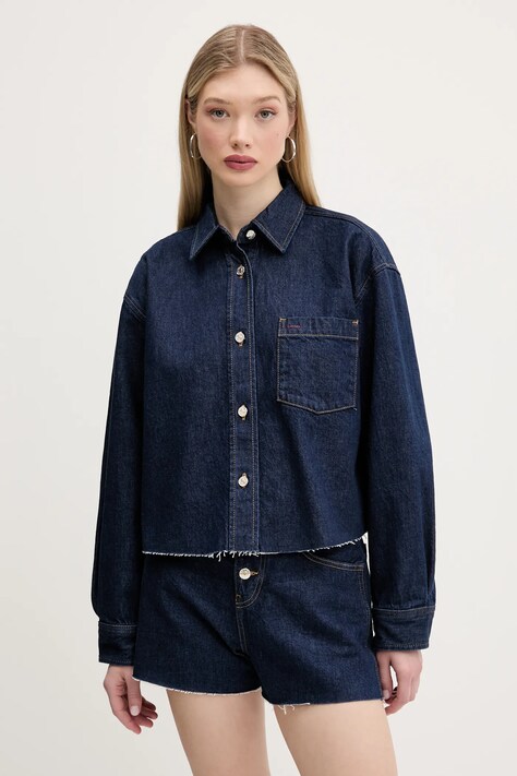 Tommy Jeans geacă jeans culoarea bleumarin, de tranzitie, oversize, DW0DW20567