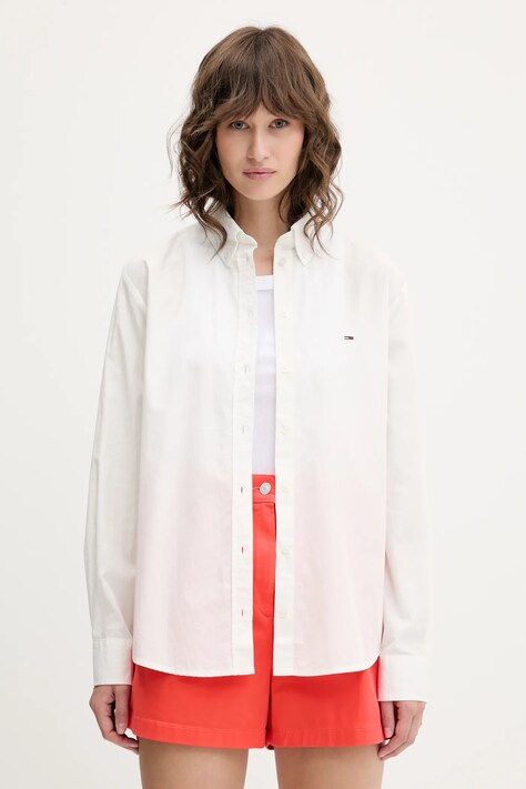 Хлопковая рубашка Tommy Jeans цвет белый relaxed классический воротник DW0DW20290