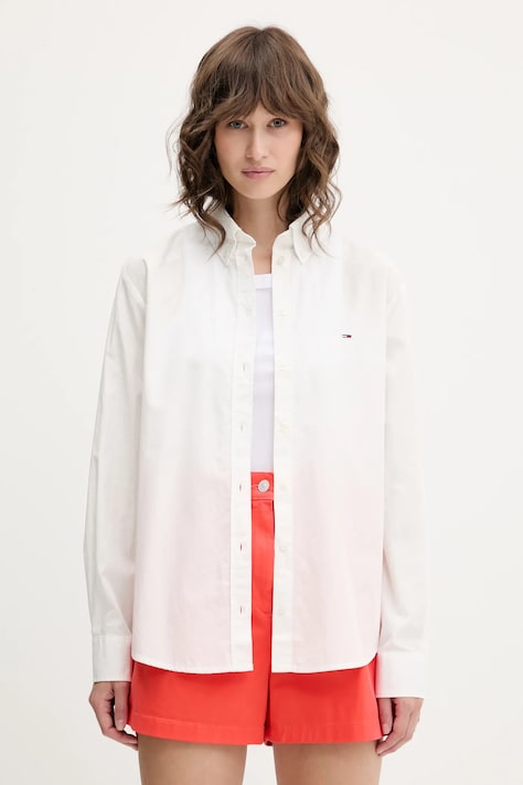 Хлопковая рубашка Tommy Jeans цвет белый relaxed классический воротник DW0DW20290