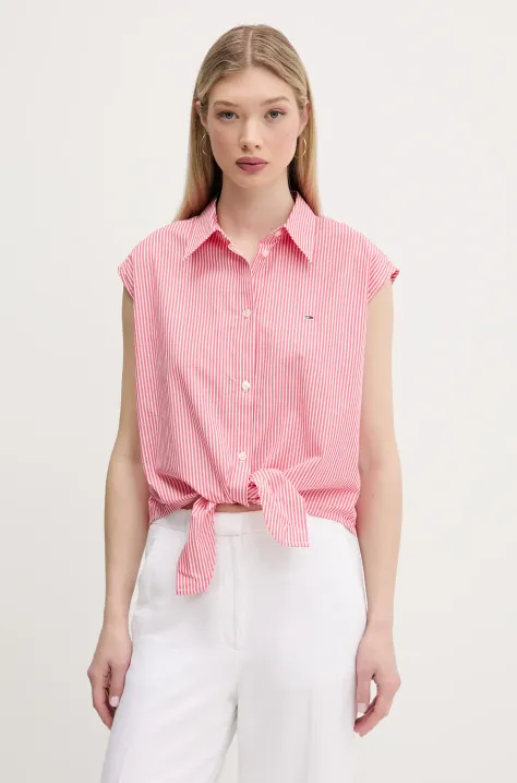 Tommy Jeans koszula bawełniana damska kolor różowy regular z kołnierzykiem klasycznym DW0DW20291