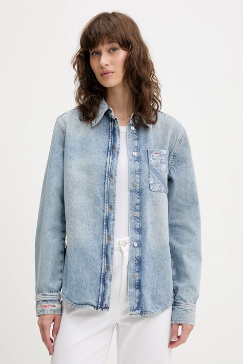 Хлопковая джинсовая рубашка Tommy Jeans relaxed классический воротник DW0DW20665