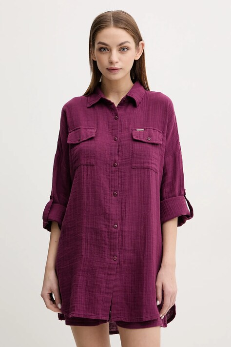Melissa Odabash cămașă din bumbac femei, culoarea violet, cu guler clasic, relaxed, Elena