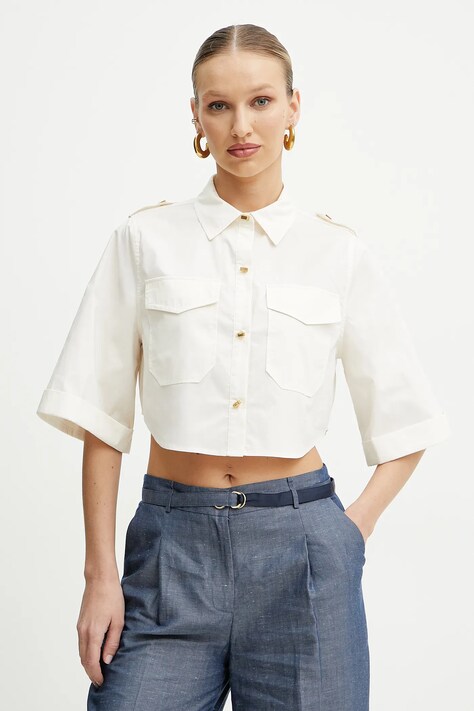 Marciano Guess cămașă din bumbac PAT culoarea bej, cu guler clasic, relaxed, 5GGH27 7315A