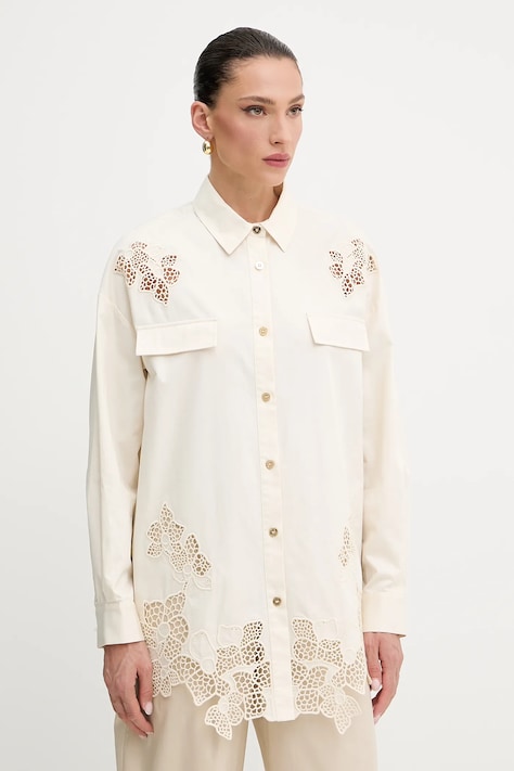 Marciano Guess koszula bawełniana BROOKE damska kolor beżowy relaxed z kołnierzykiem klasycznym 5GGH41 7313A