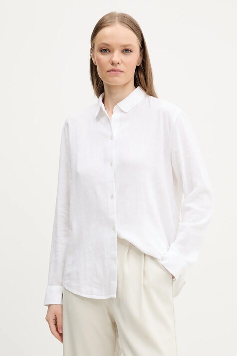 Lněná košile Abercrombie & Fitch dámská, béžová barva, relaxed, s klasickým límcem, KI140-5554