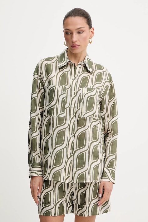 Liu Jo cămașă culoarea verde, cu guler clasic, relaxed, WA5487.T6861