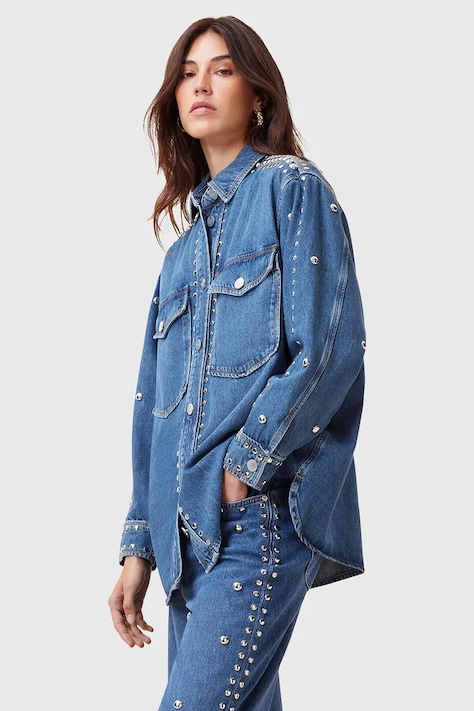 Βαμβακερό τζιν πουκάμισο AllSaints ALBA χρώμα: μπλε, W051PC